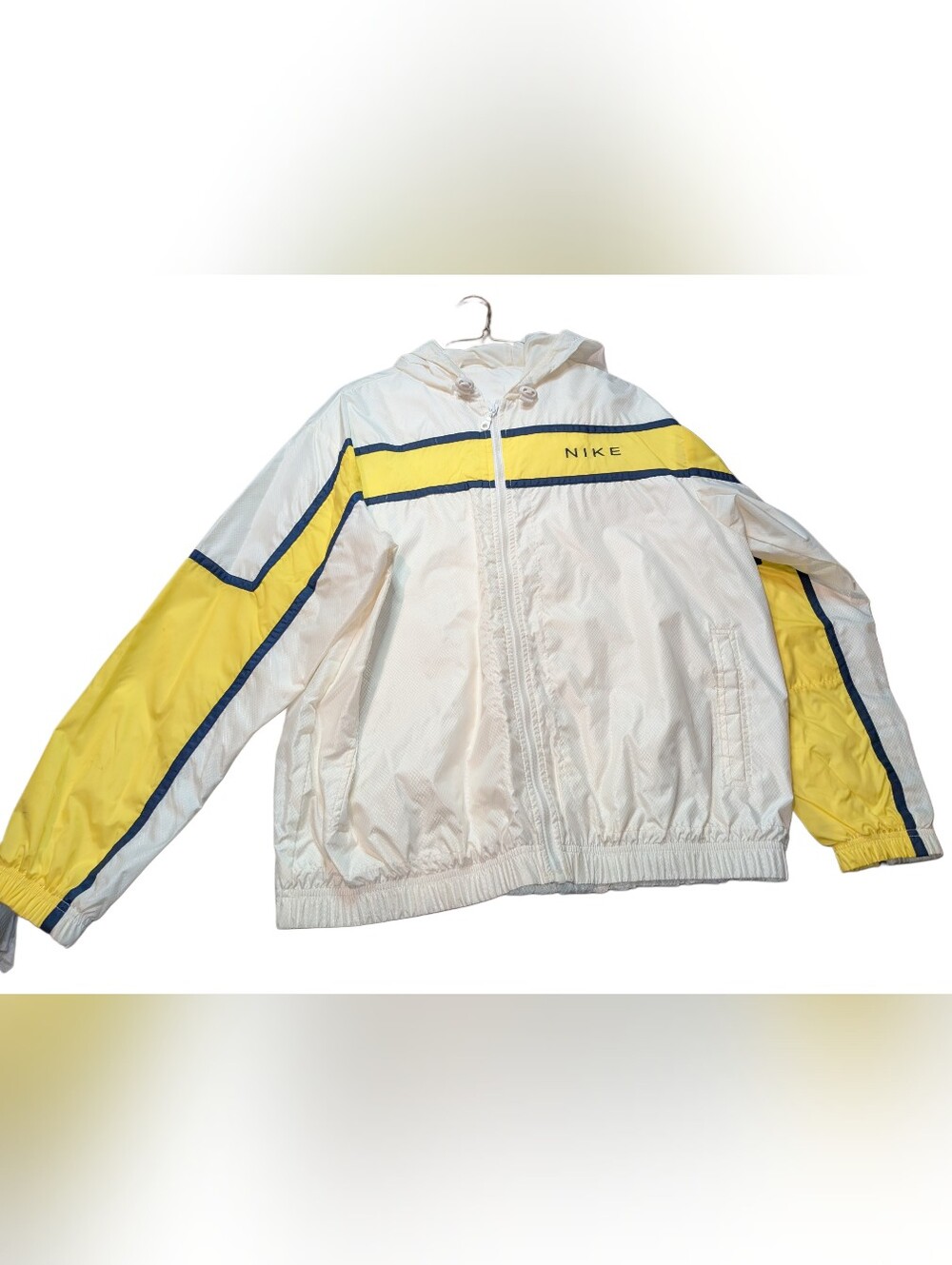 VTG Nike White Yellow & Navy Hooded Windbreaker Jacket